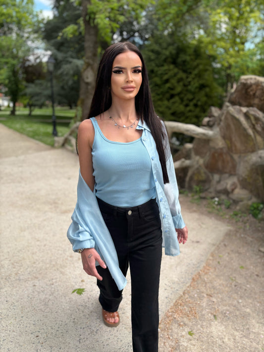 Chemise Fluide Bleue Oversize